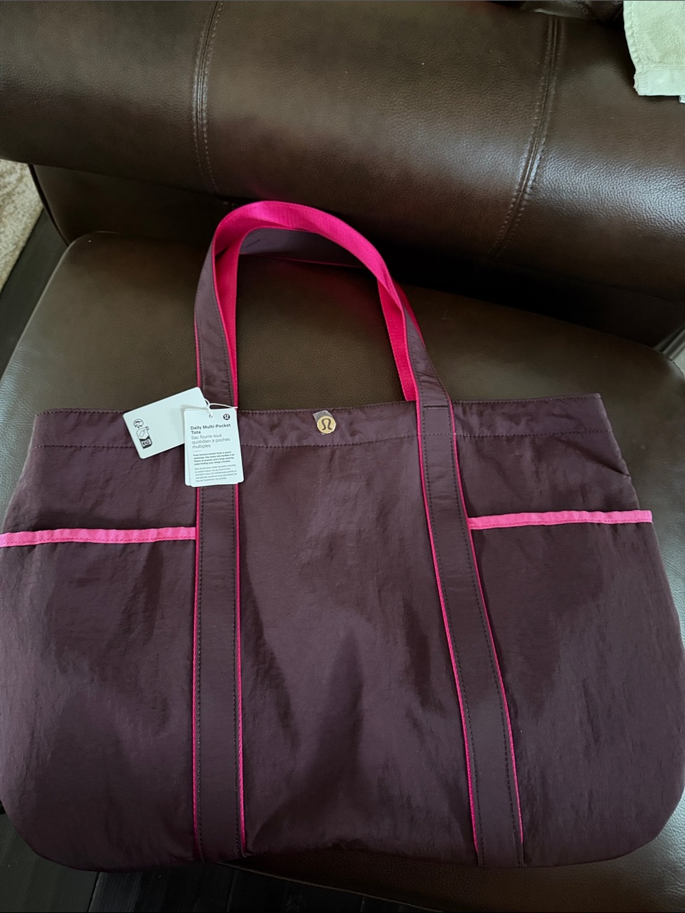 lululemon athletica Plum Tote with Pink Accents
